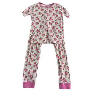 Janie and Jack Girls Pajama Set Size 10 Pink Floral 100% Cotton Short Sleeve